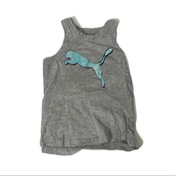 Girls size 4 puma big logo Grey and blue athletic style tank top shirt - Picture 1 of 4